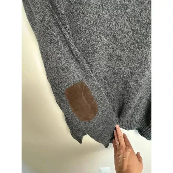 Chaps Grey + Brown Elbow Patch Mock Neck 100% Cotton Men's Pullover Sweater XXL - Picture 2 of 9